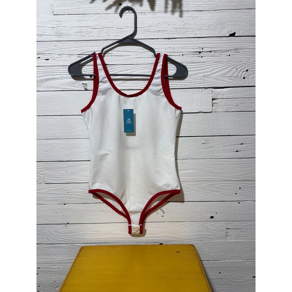 Cupshe Tops - CUPSHE White Red Ringer Bodysuit Scoop Neck Low Back Medium CAA13C4E001CE